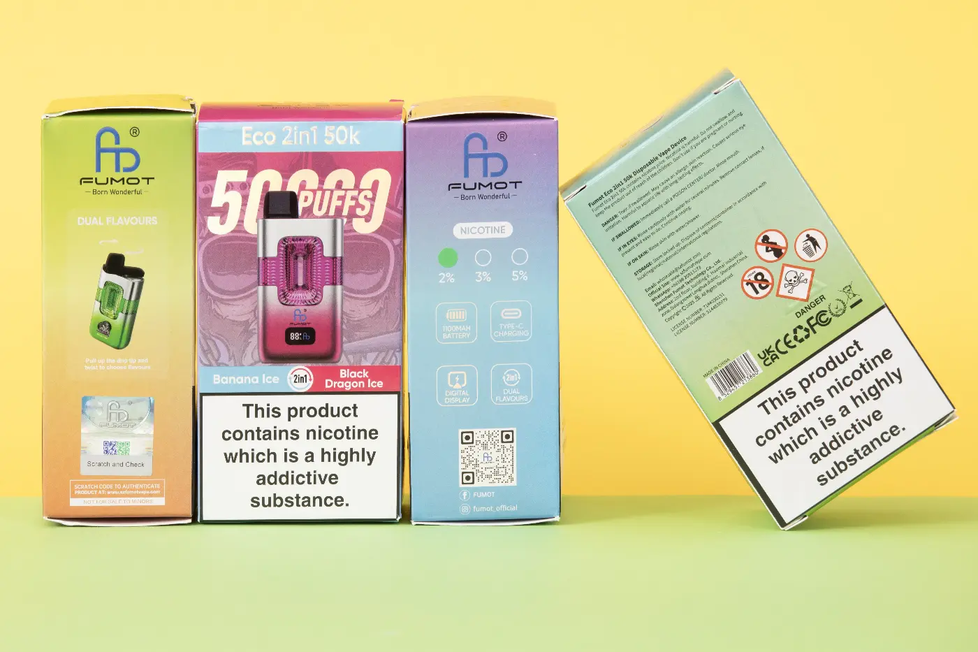 Fumot ECO 2in1 50K Verpackung mit QR-Code zur Echtheitsprüfung